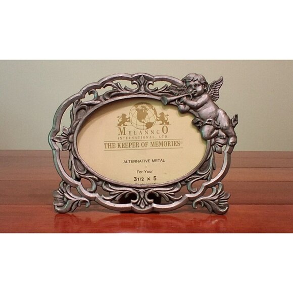 Frame Photo Picture Silver Metal Pewter Cherubs Art Nouveau Cottage Core - Picture 2 of 6